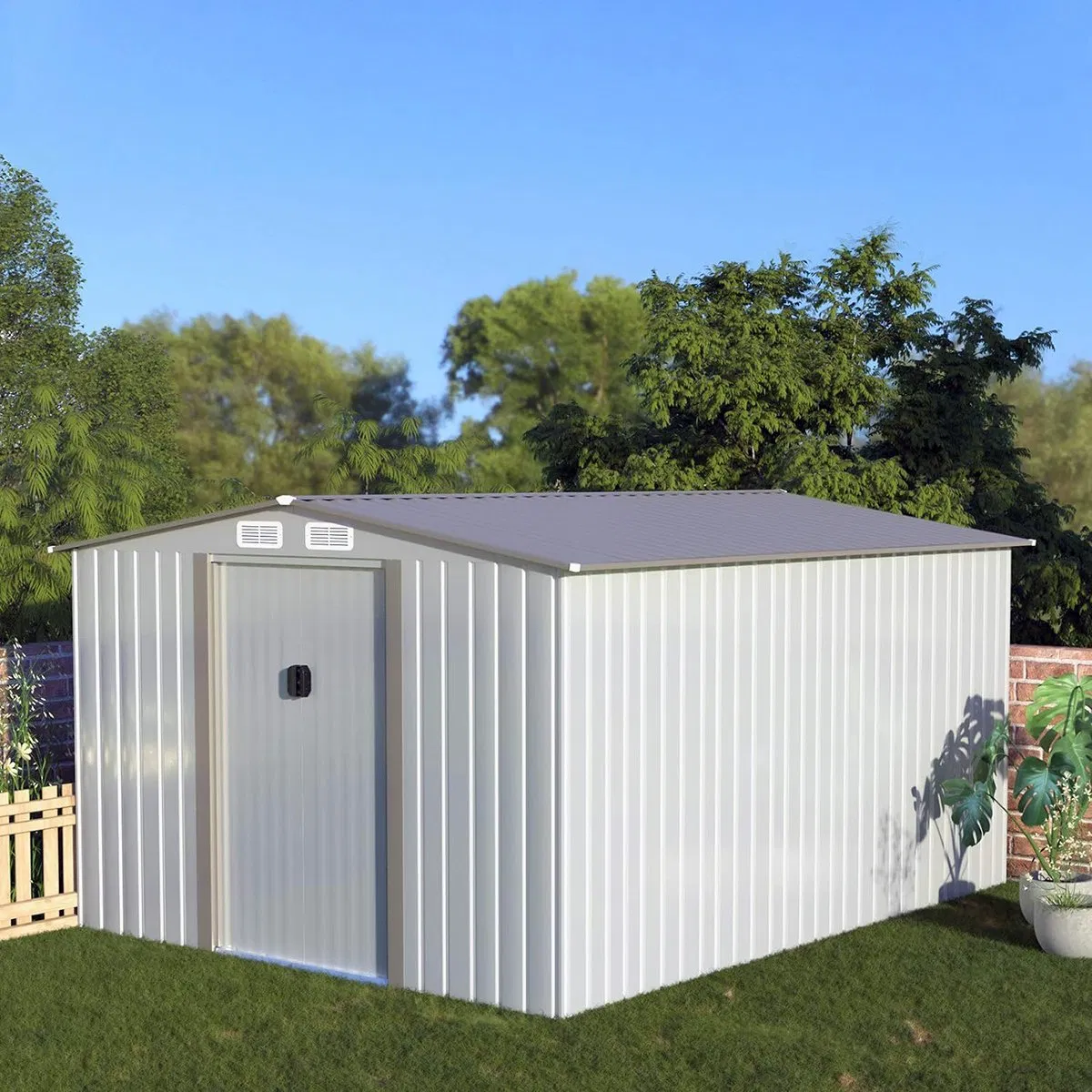 Galvanized Steel Square Tube Garden Shed with Double Sliding Door for Backyard