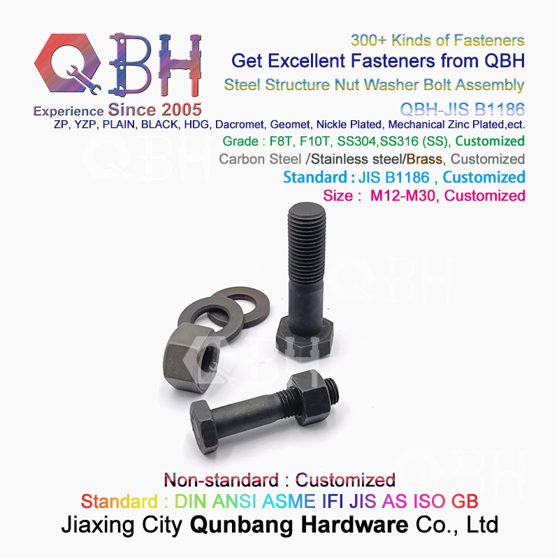 Qbh JIS B1186 Grade F8t/F10t Steel Structure Carbon Steel Black Hex Head Steel Nut Washer Bolts