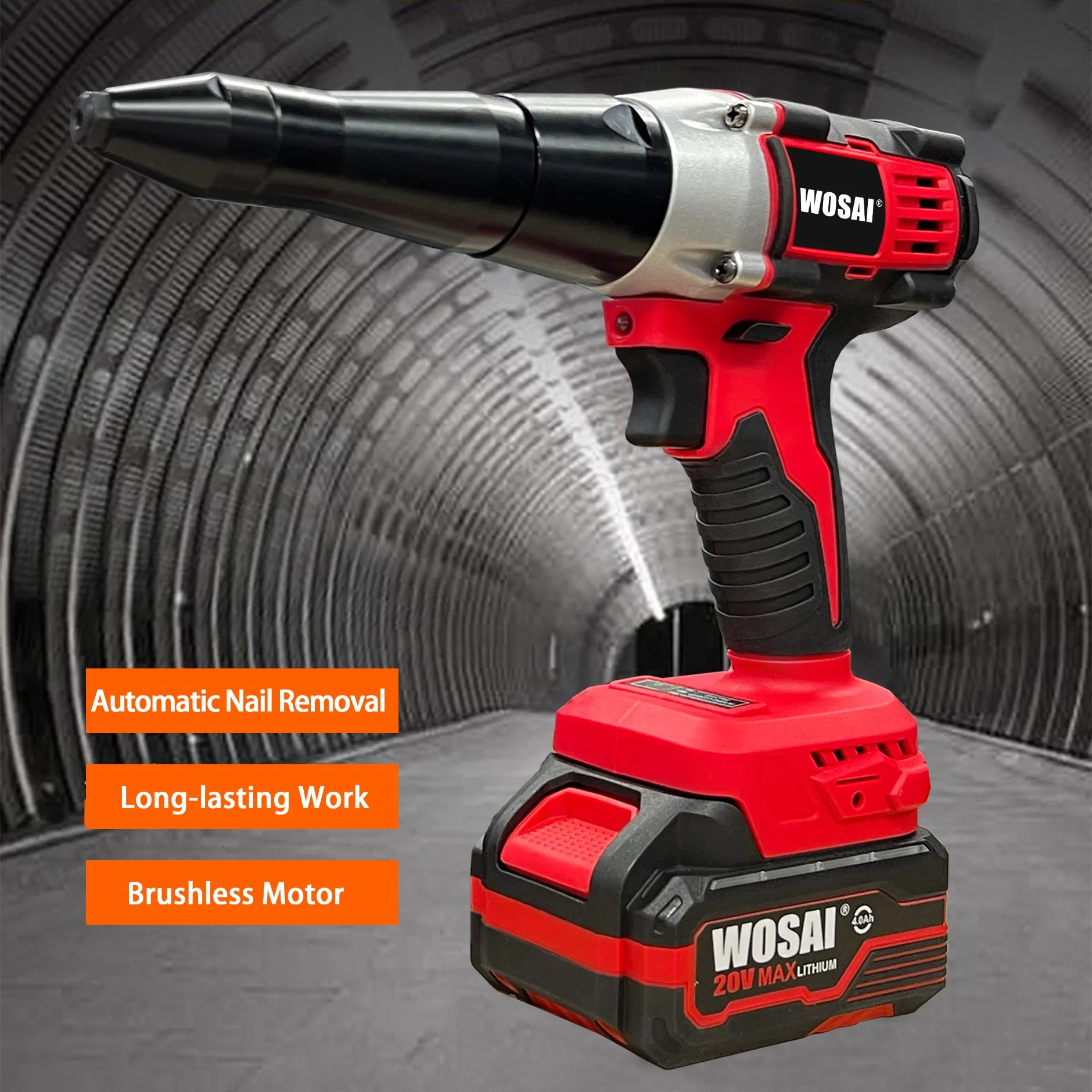Wosai on-Time Shipment Portable Industrial Automatic Cordless 20V Brushless Electric Rivet Nut Gun with Lithium Battery