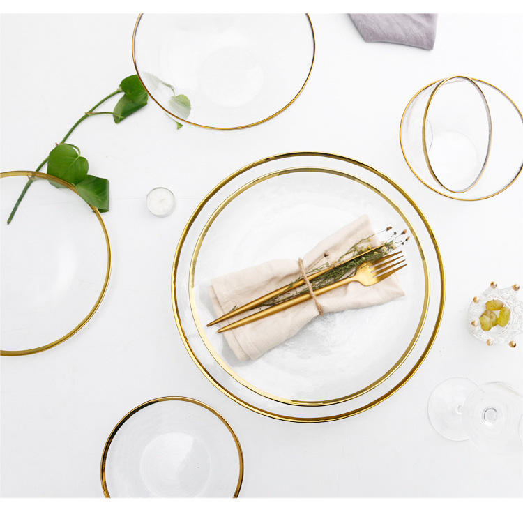 13 Inch Round Gold Rimmed Glass Charger Plates Sets for Wedding