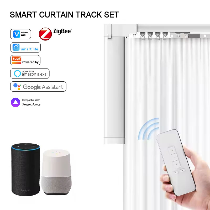 Tuya WiFi Zigbee Wireless Smart Home Curtain Motor Kit with Google Home Alexa Voice Smart Curtain Motor and Track Control System