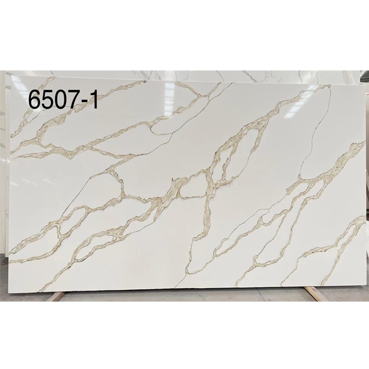 Kitchen Countertop Tabletop Artificial Stone Gold White Calacatta Quartz Slabs