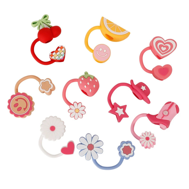 Hot Sell Cute Toppers Covers Charms Reusable Dust Proof Silicone Straw Cap