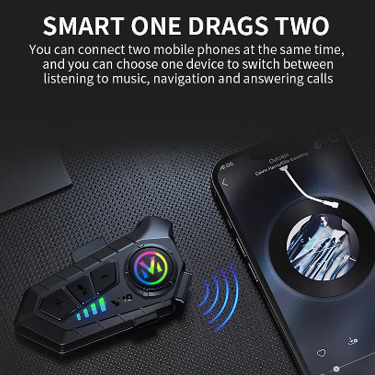 OEM Helmet Motorcycle Bluetooth Headset with RGB Light Effect Headphone Noise Reduction Hands-Free Voice Control