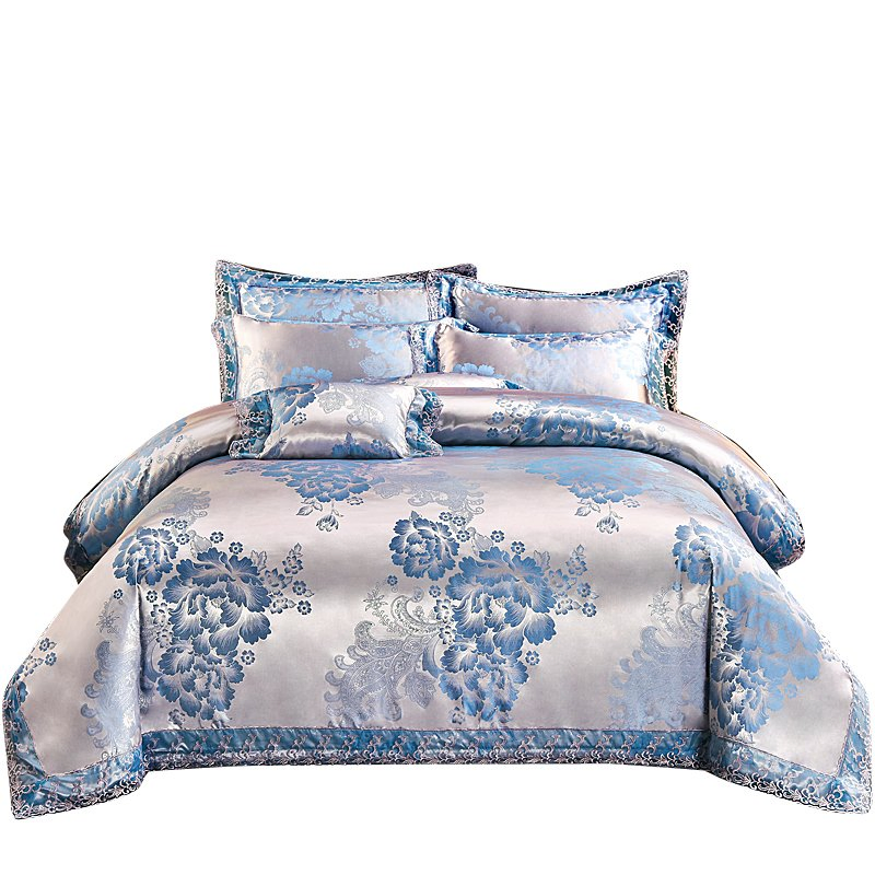 Jacquard Comforter Satin Stripe Bedsheet Printed Fitted Bedsheets 4 PCS Bedding Set