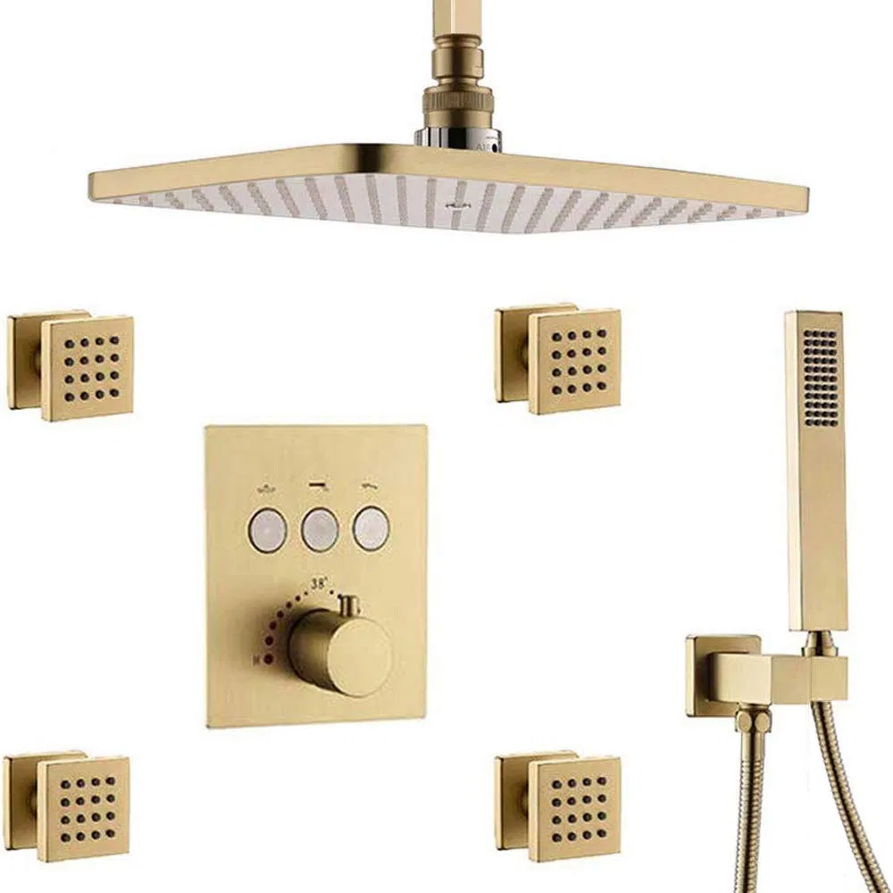 Waterfall Design Square Brass Shower Head 12"