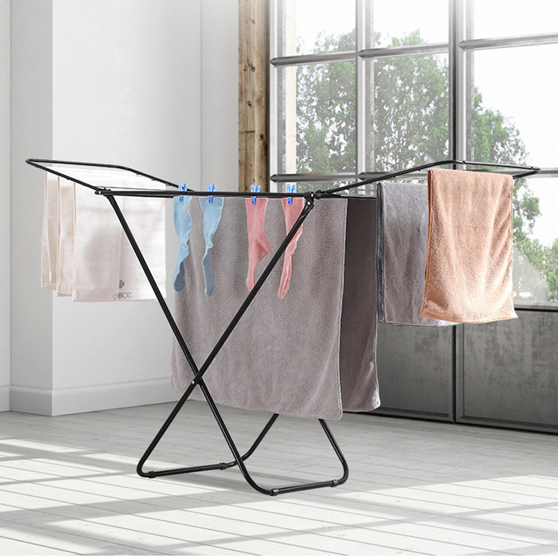 Sanipro Modern Simple Metal Wing-Shaped Space Saving Foldable Clothes Drying Rack High Quality Black Hanging Laundry Rack