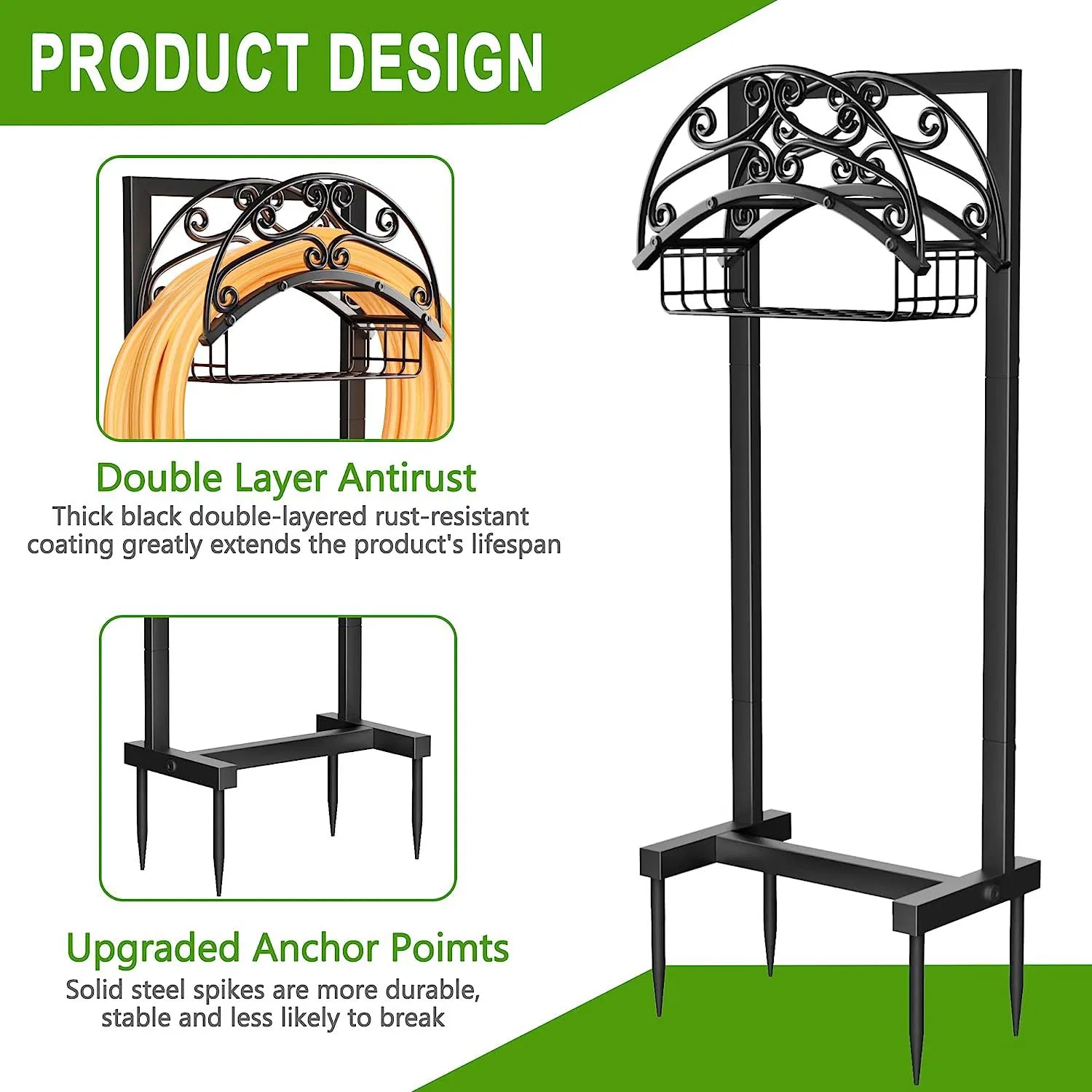 Outdoor Organizer Freestanding Heavy Duty Metal Garden Water Hose Holder