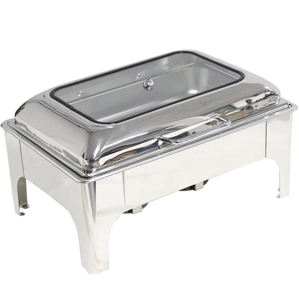 9L Hydraulic Chafing Dish with Window Catering Equipment Chafers Buffet Set Server Food Warmers for Commercial Restaurant Hotel