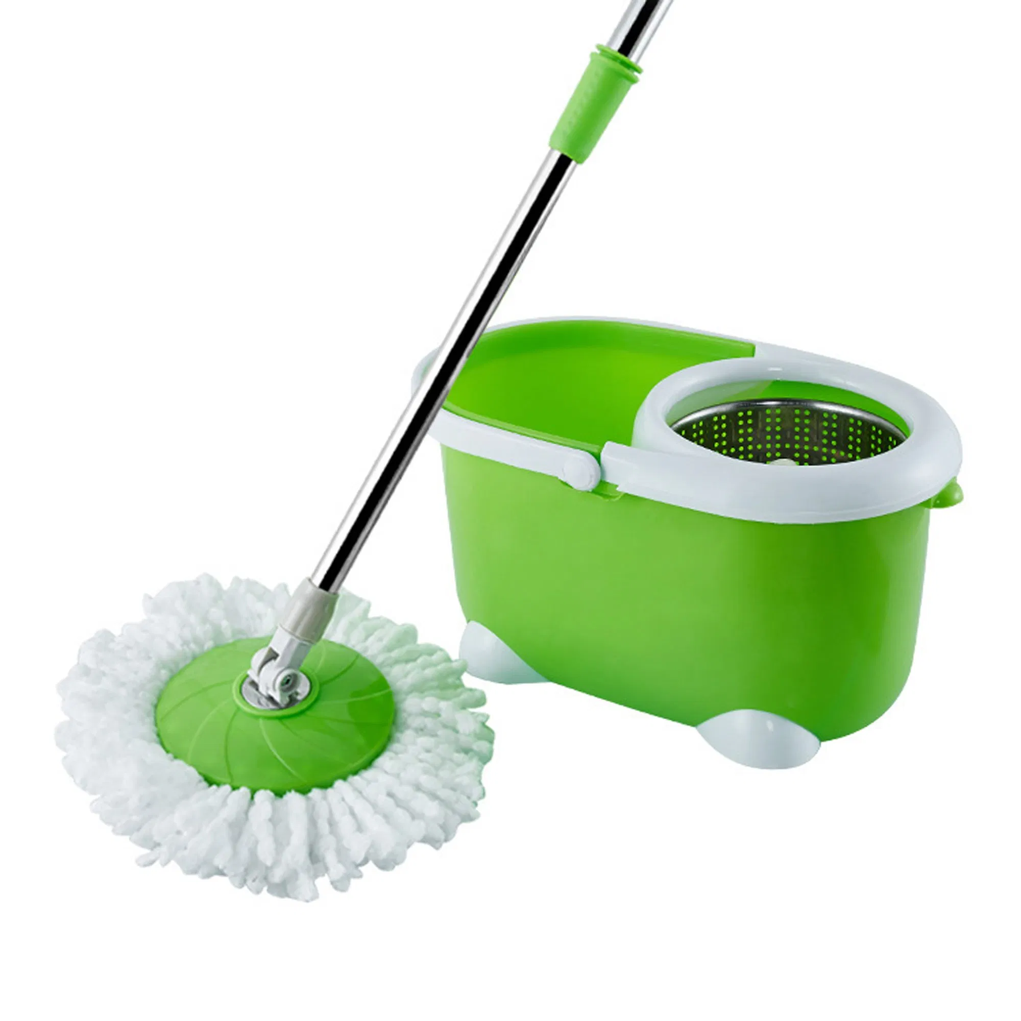Floor Cleaning System 2 Gallons Green White All-in- One Microfiber Spin Mop and Bucket