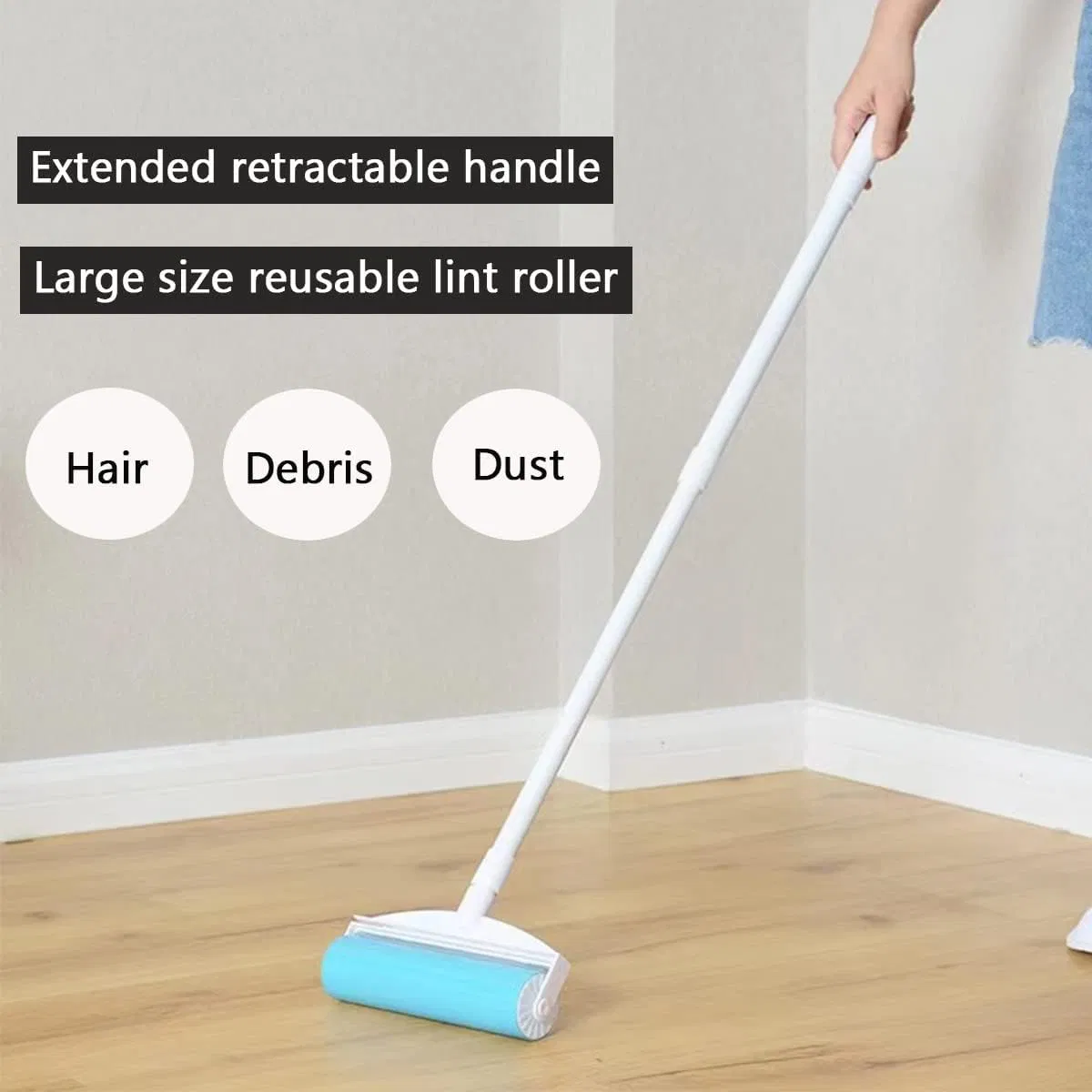 Reusable Manual Gel Sticky Picker Washable Pet Hair Lint Roller Pet Hair Remover with 3-Foot Extendable Handle for Home Cleaning Floor Couch Carpet Dusty Remova