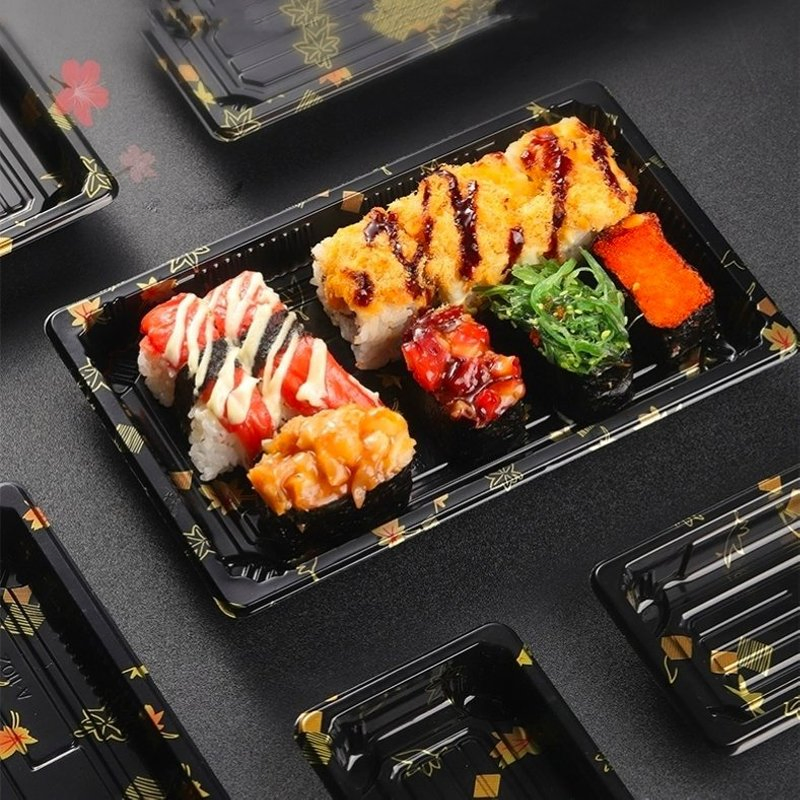 High Quality Recyclable Plastic Takeaway Container Sushi Tray with Anti-Fog Lid