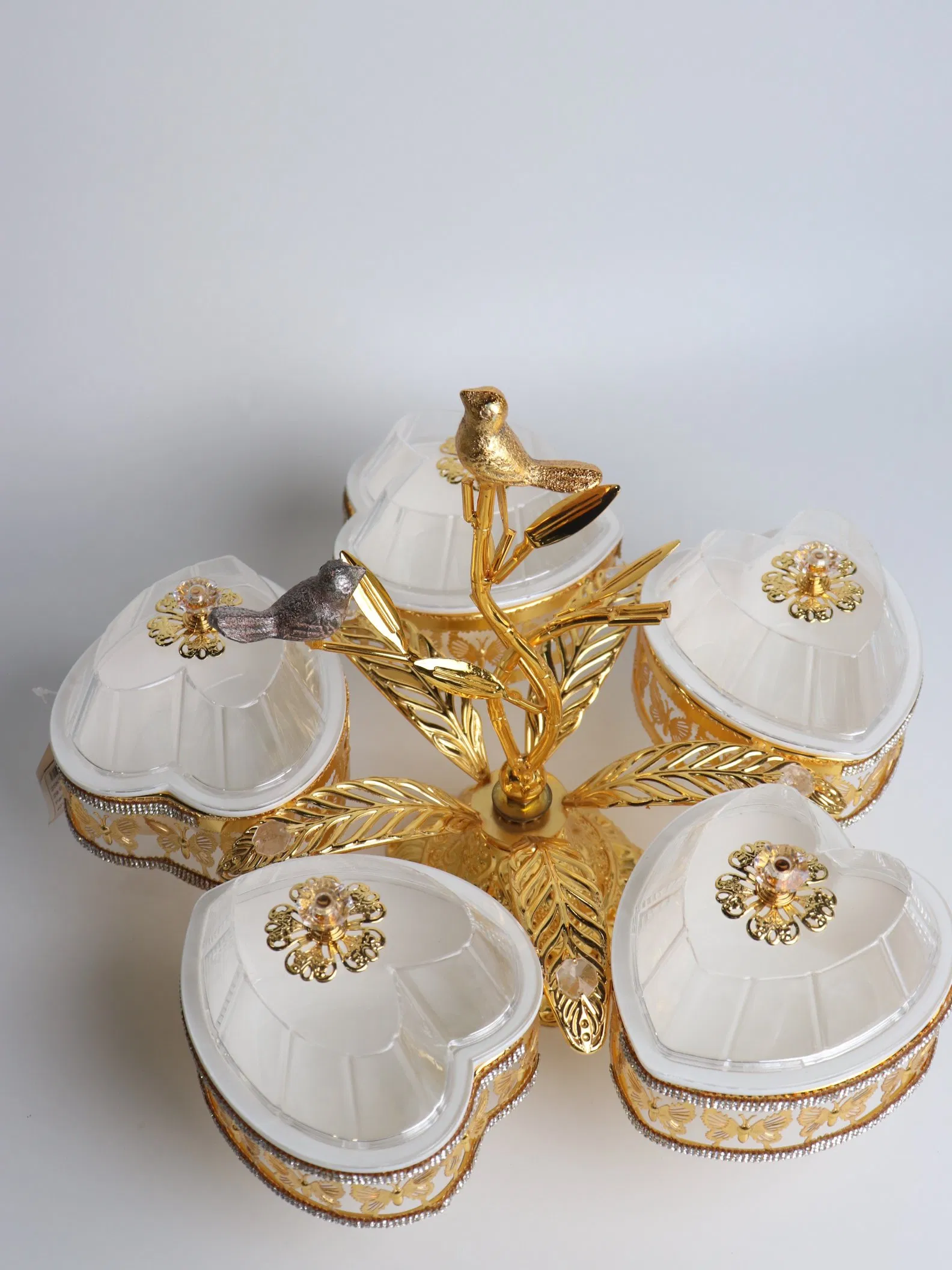 Home Ornament Gold-Plated Iron Frame with 5 Rectangle Plastic Bowl Sets