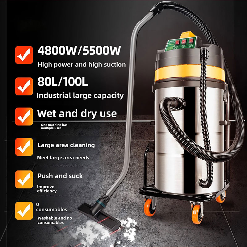 5000W Industrial Wet and Dry Vacuum Cleaner with 100L Water Tank