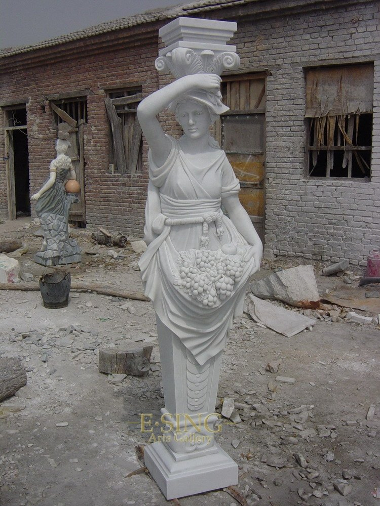 Outdoor Garden Decoration Stone Natural White Marble Statue Column