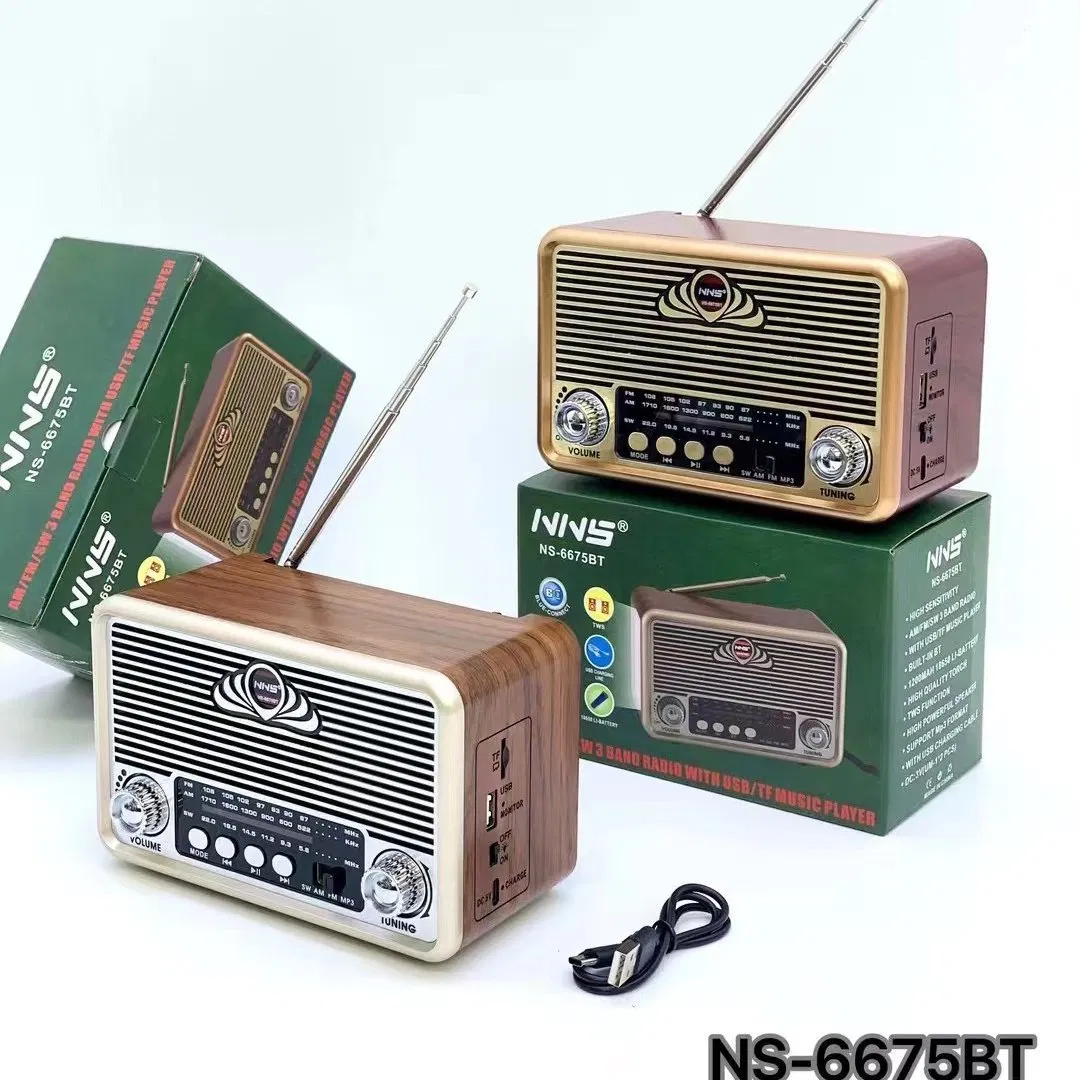 Радио-колонка NS-6675BT Vintage Wooden с Bluetooth и подсветкой
