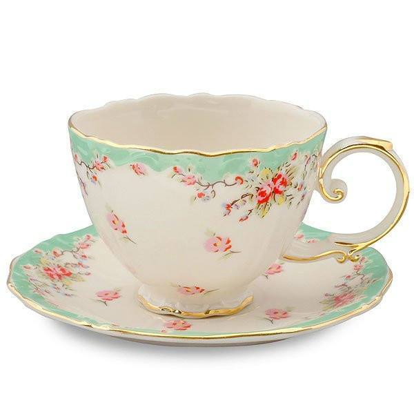 Gold Rim Rose Vintage Ceramic Tea Cup with Saucer