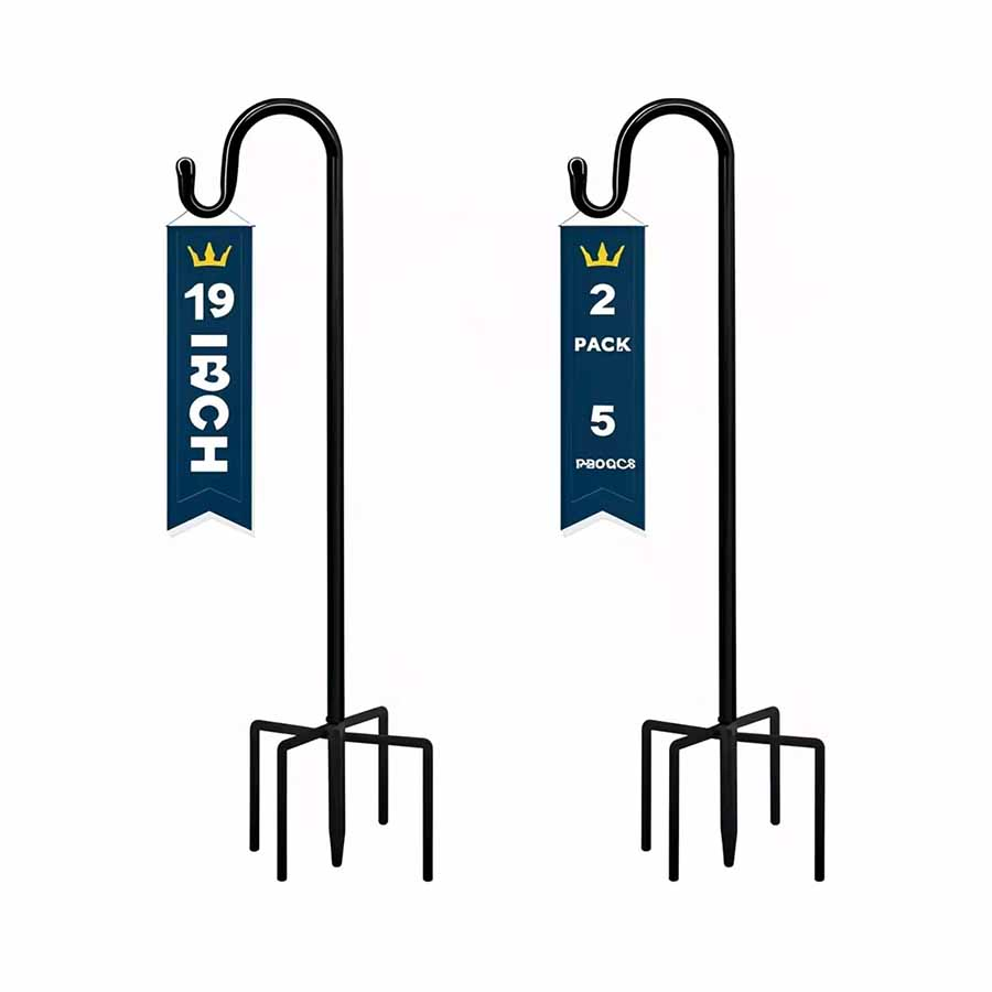 Adjustable Double Shepherds Hook for Outdoor Garden 63-Inch Heavy Duty Two Sided Bird Feeder Pole Solar Light Lanterns Wind