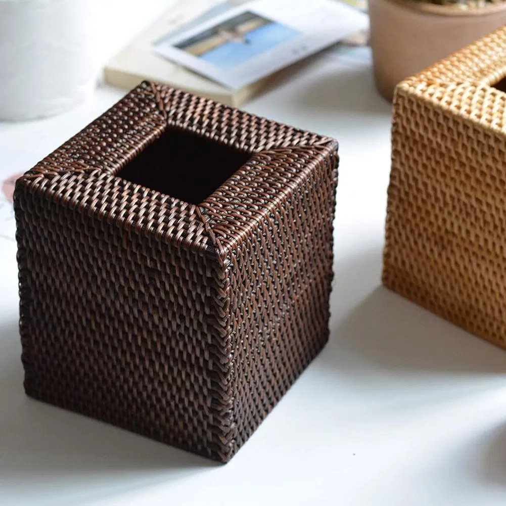 Natural and Environmentally Friendly Rattan Handmade Woven Willow Tissue Box Cover Square