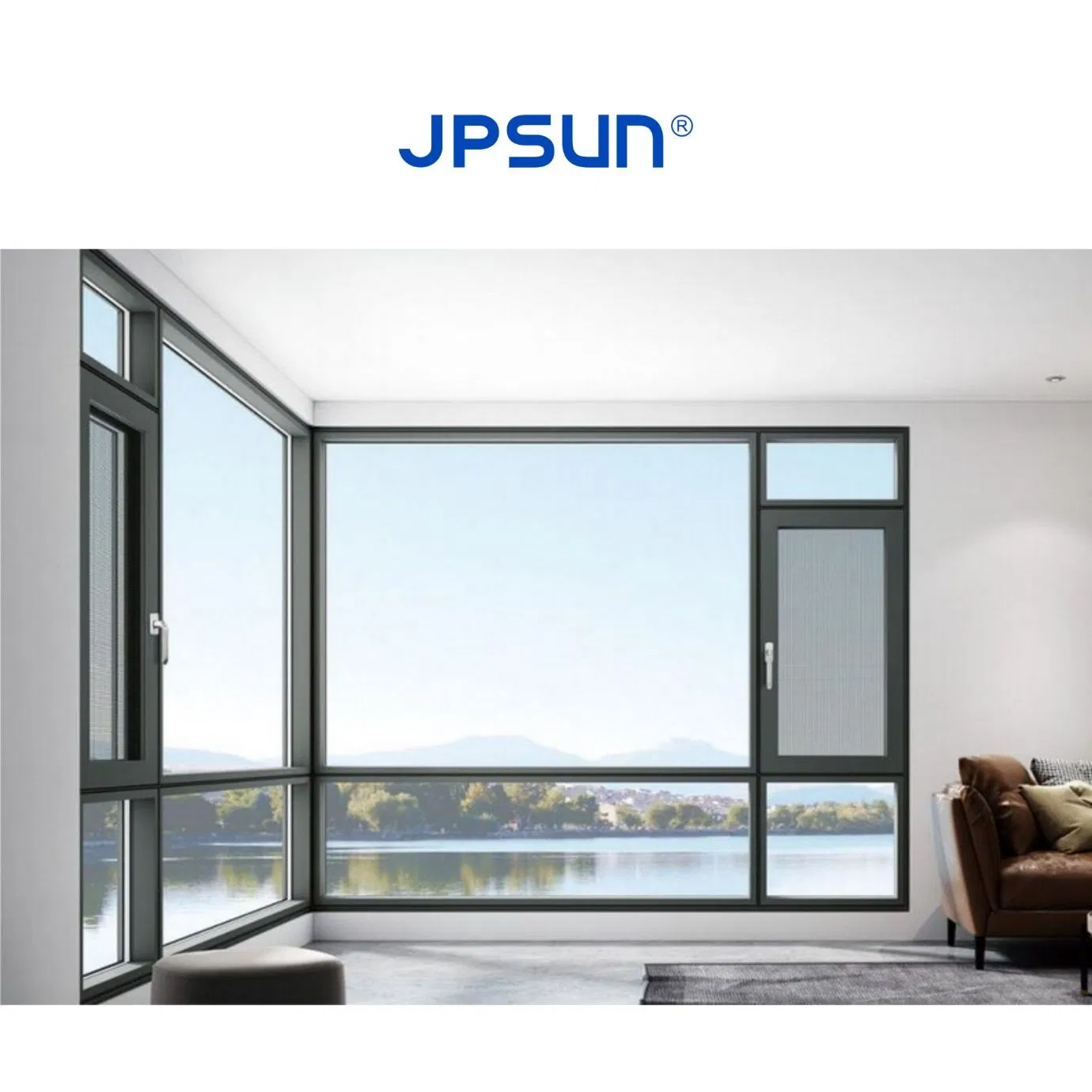 High Water Tightness Soundproof Minimalist Aluminum Metal PVC Casement Window with Triple Glass for School Hotel Villa Apartment Designing Service