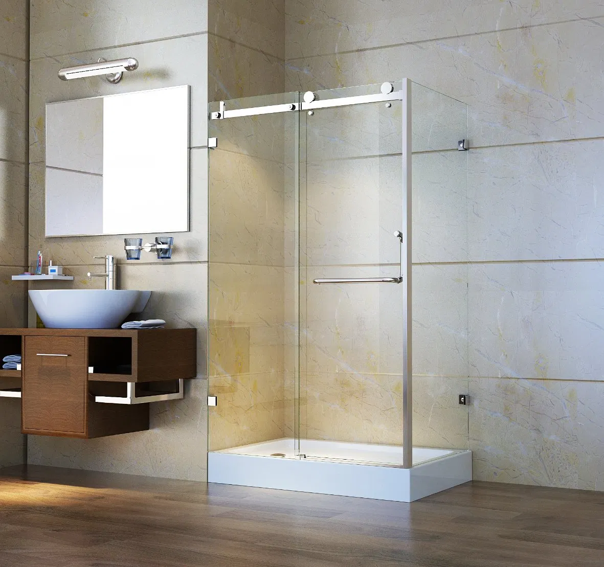 Modern Simple Design Sliding Black Frame Square Bathroom Door Shower Enclosure
