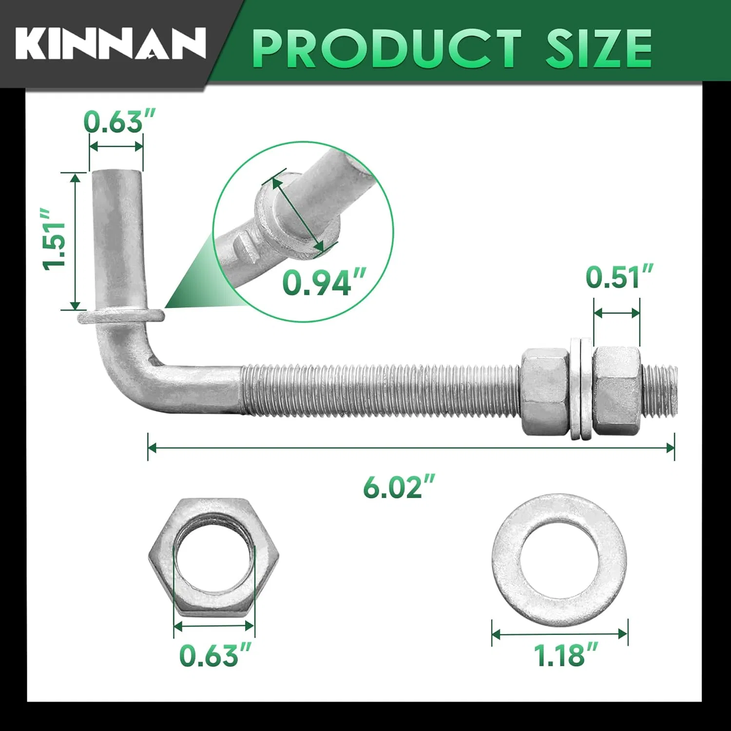8" J-Bolt Gate Hinge, J-Bolt Chain Link Fence Gate Hinge with 5/8" Male Hinge Pin, Galvanized Steel Farm Gate Hinges, Chain Link Gate