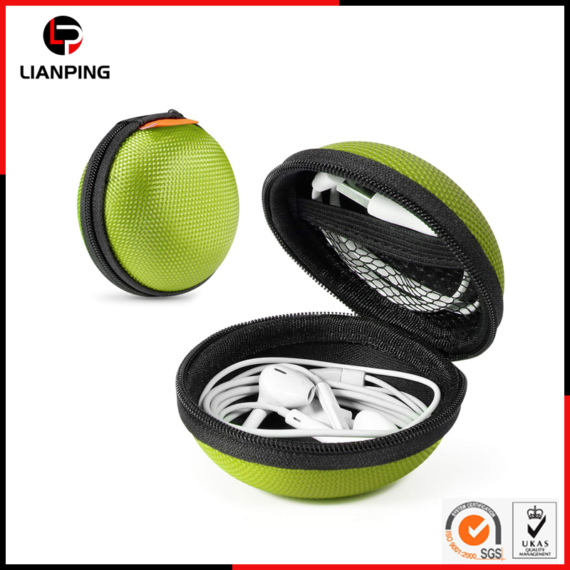 Круглый жесткий чехол EVA для наушников с сетчатым карманом