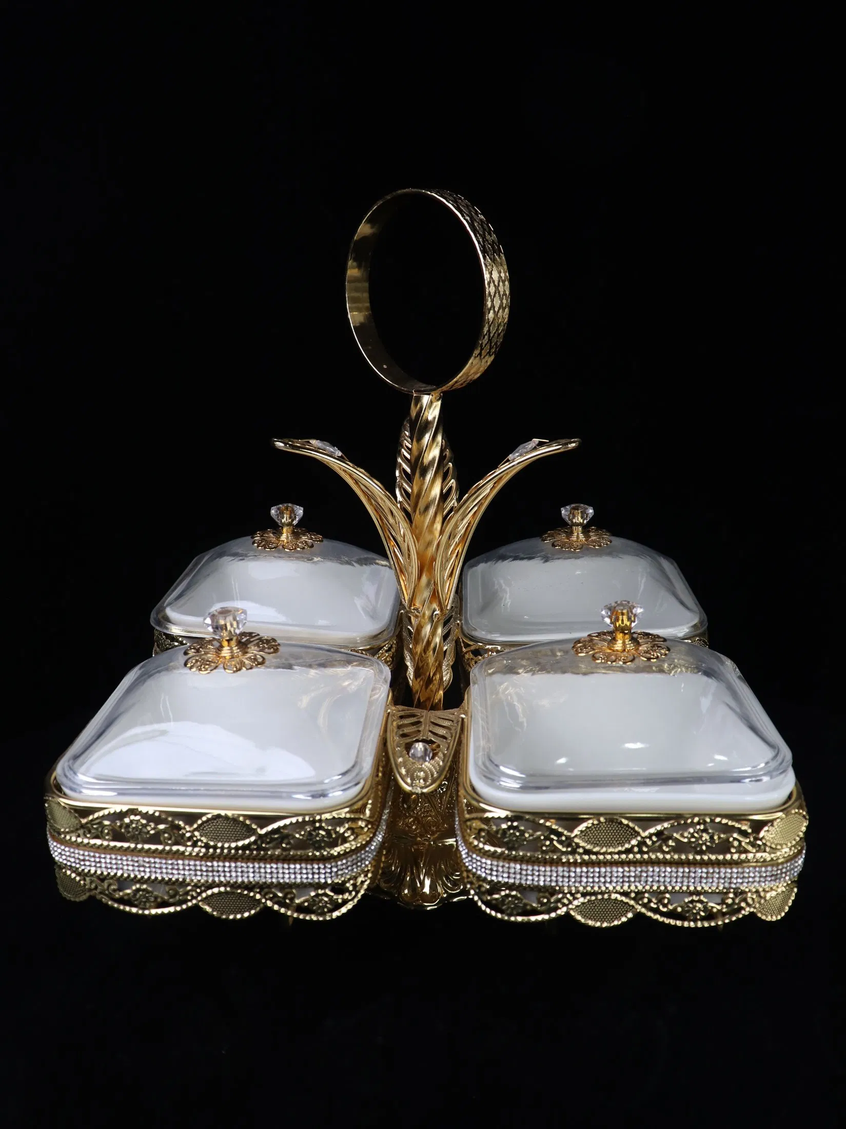 Home Party Gold-Plated Metal Iron Frame with 4 Plastic Bowl Sets