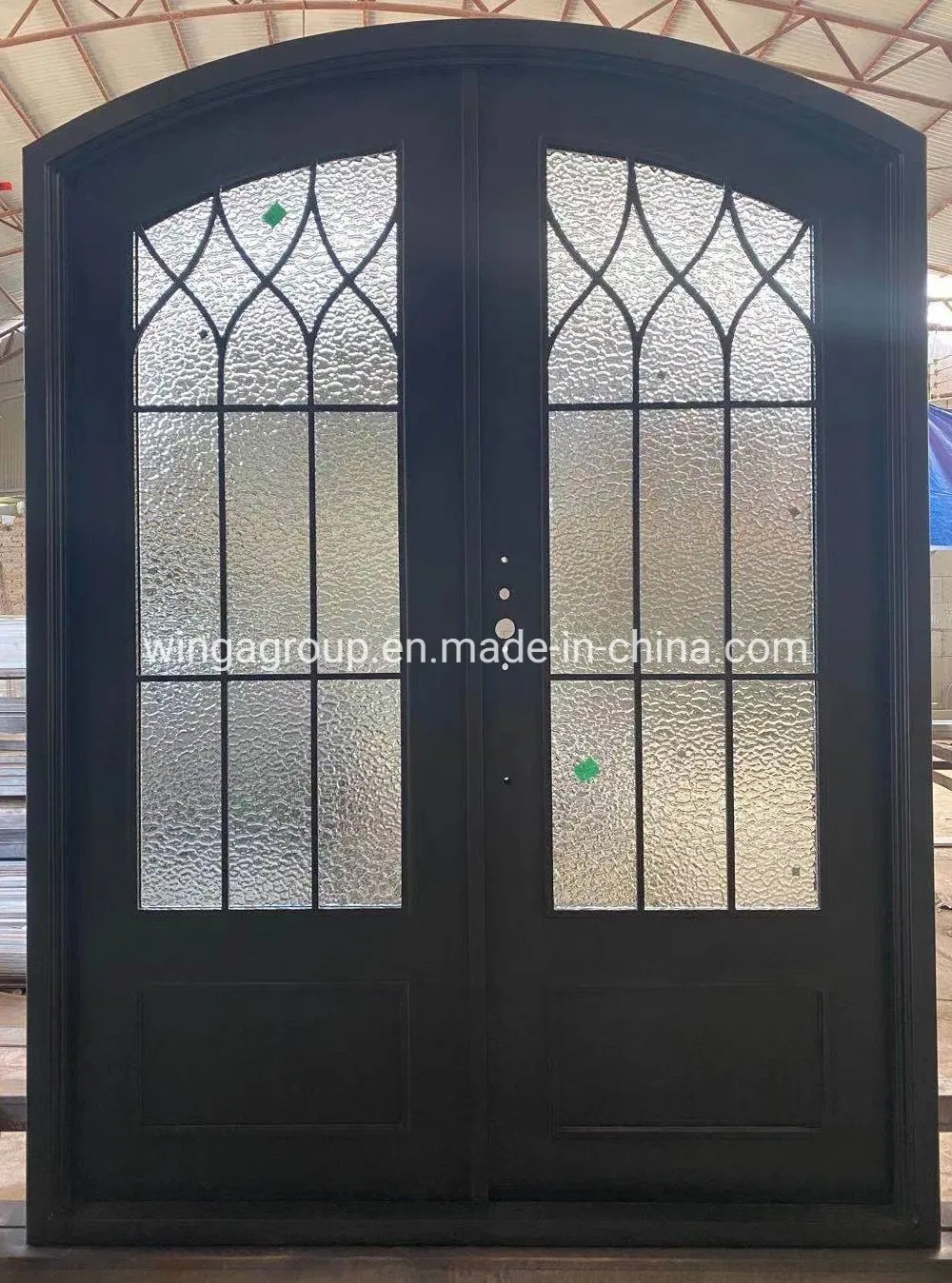 Popular America with Mosquito Net Open Glass Double Dual Leaf Steel Door Front Entry Security Wrought Iron Metal Steel Gate Door