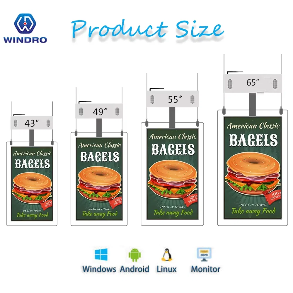 Двусторонний настенный LCD дисплей Android 43-65 дюймов