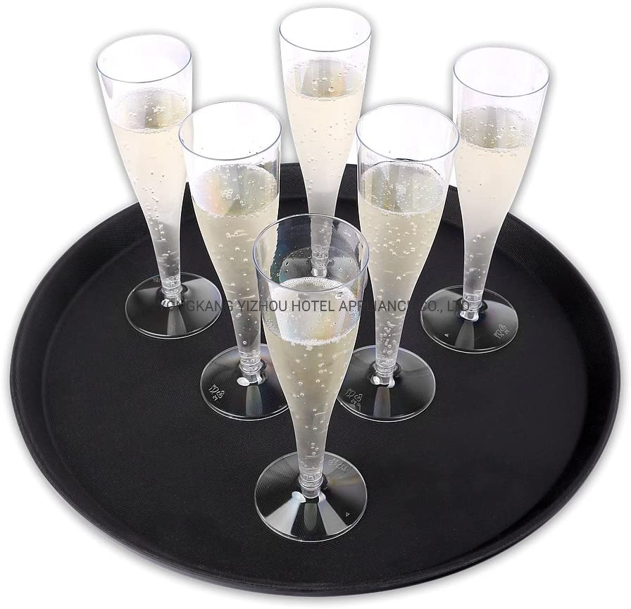 Round Plastic Non Slip Black Bar Tray Serving Bar Waiters Non Skid Tray 11"