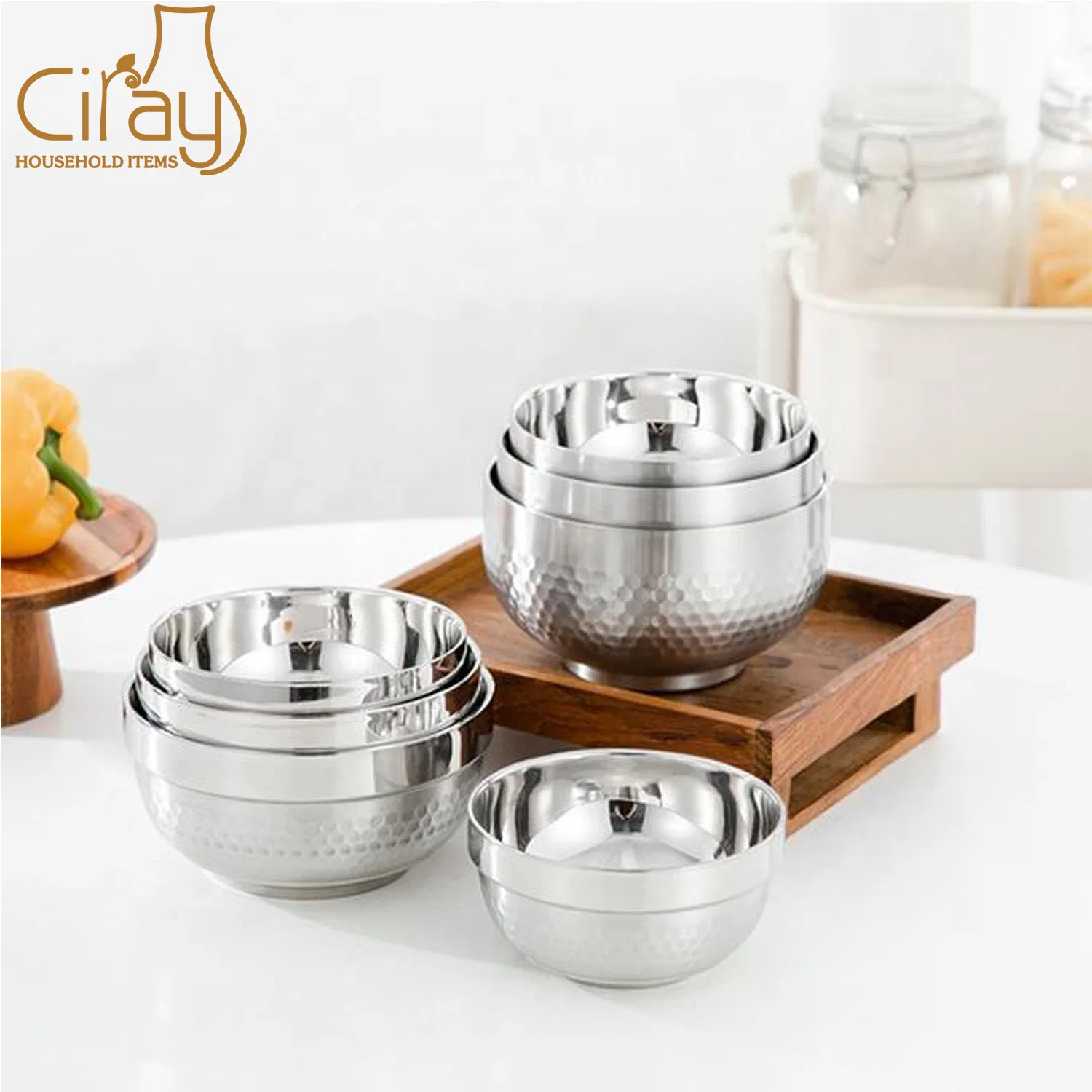 Kitchen Tool Stainless Steel Double Wall Heat Insulated Serving Bowls Household Rice Soup Bowl