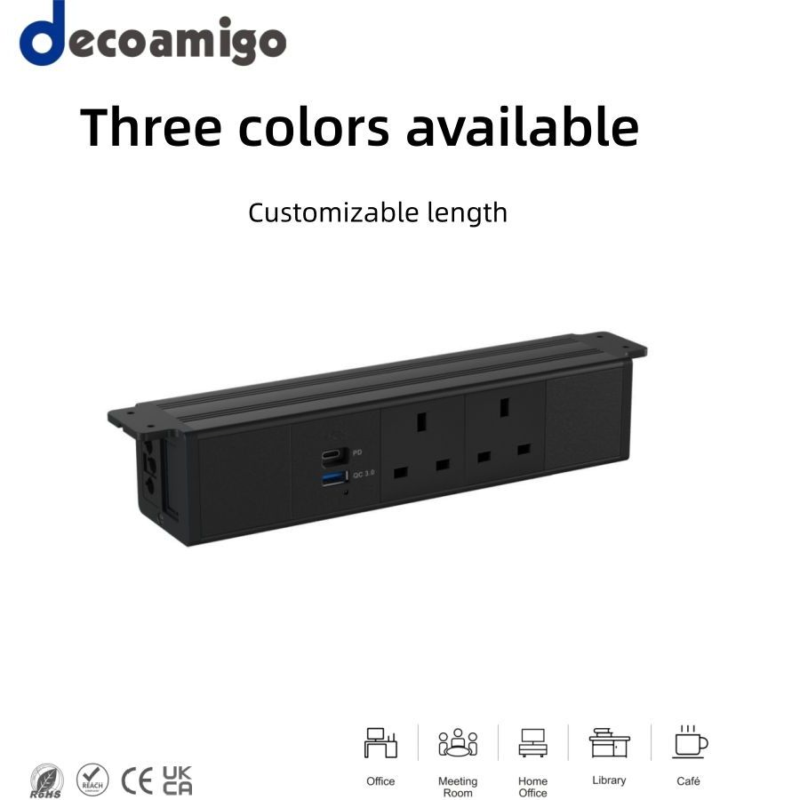 Decoamigo Desktop Hanging Power Sockets with USB Ports Fast Charging Under Desk Power Strip Mount Under Desk Edge Socket