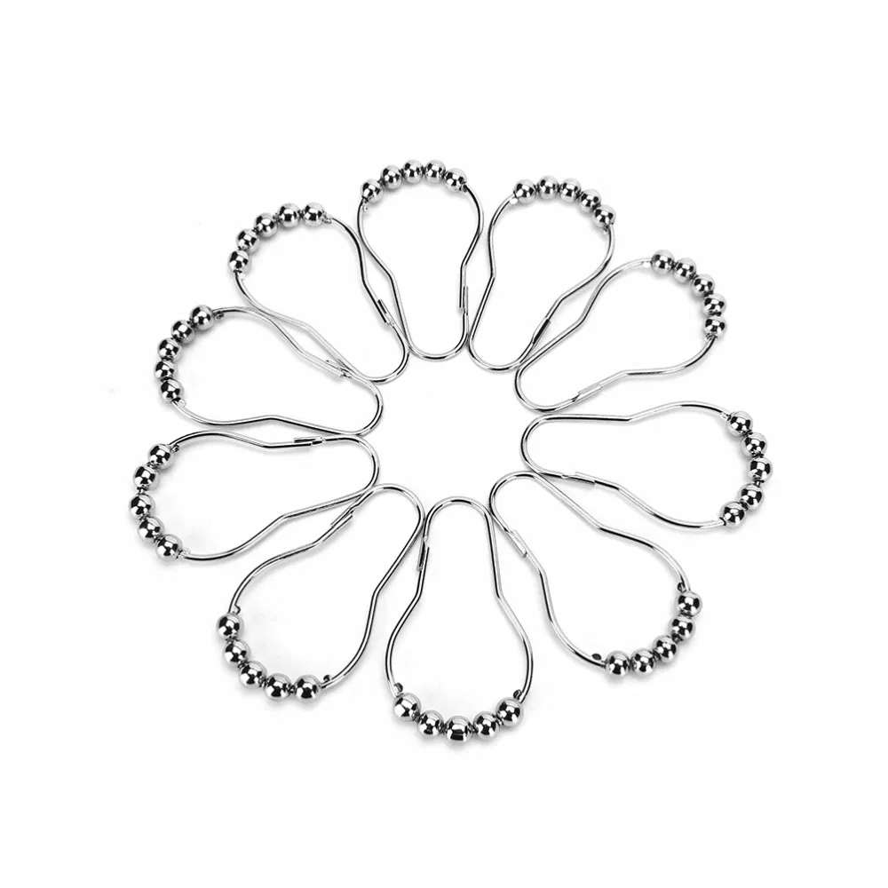 Wholesale Metal Shower Curtain Rings Hooks with 5 Beads for Bathroom Shower Rod