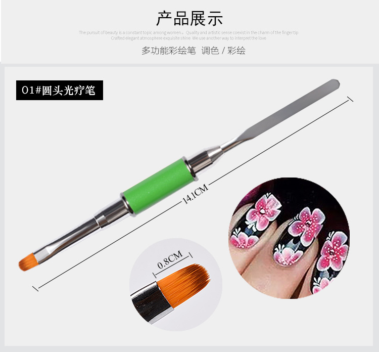 Nail Supplies Wholesale 2 Way Manicure Tool Stainless Steel Nylon Hair Nail Painting Brush UV Gel Nail Brush for Nail Tips Extension Building