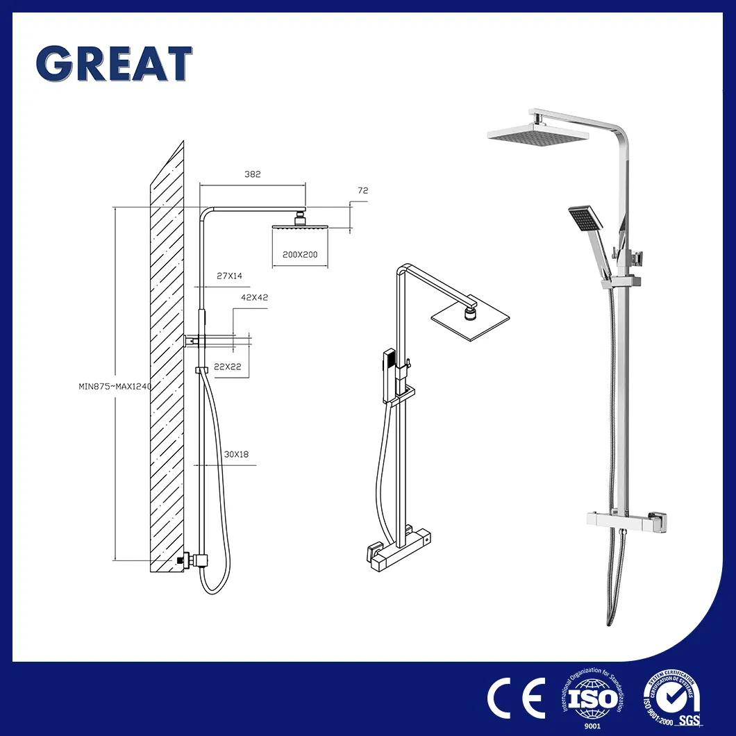 Great Floor Stand Modern Shower Faucets OEM Customized Shower Panel in Shower Head China Gl78002sk Thermostatic Shower Kit Set Chrome Shower Column Suppliers