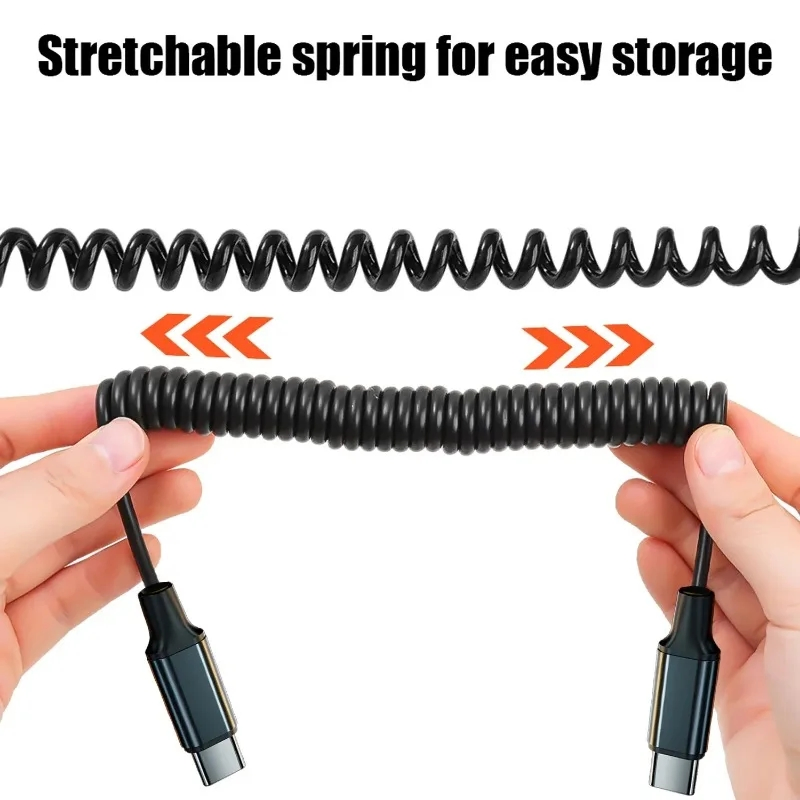 Кабель USB-C 100W с пружиной, двойной