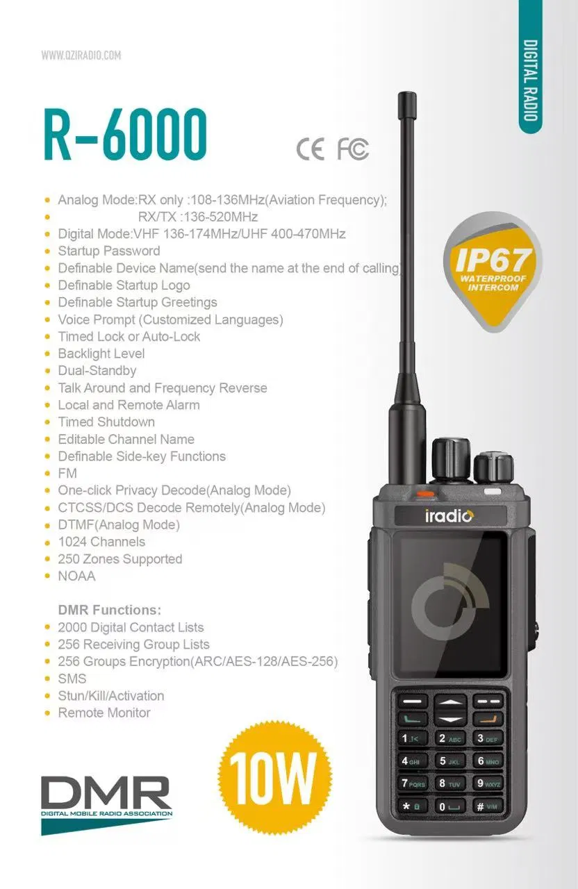 Iradio R6000 Digtal Radio with Dmr Functionality Two Way Radio Walkie Talkie