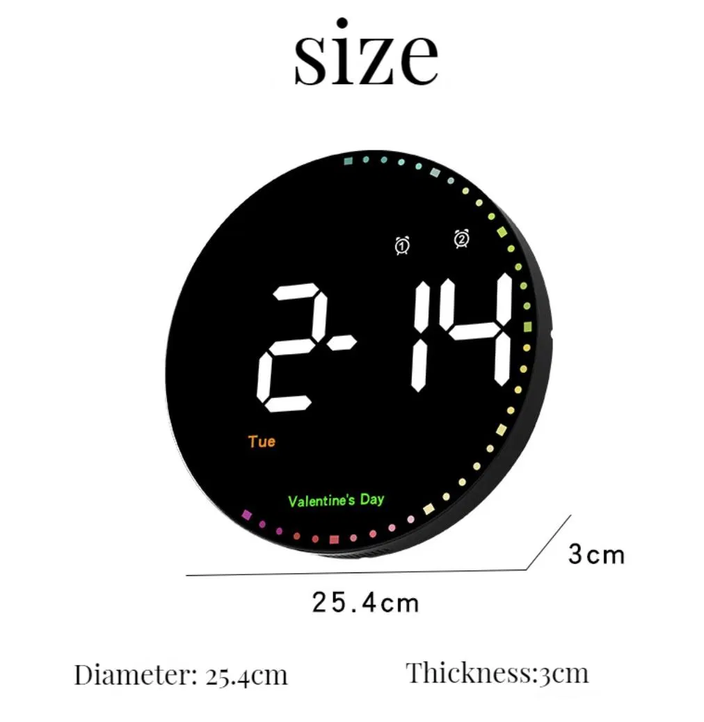 Colorful 10 Inch Calendar Big Digital Wall Clocks Home Decor Modern Alarm