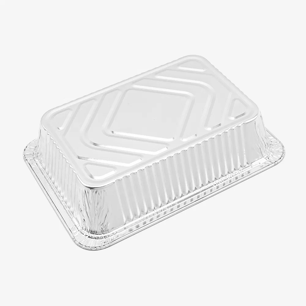 Factory Custom Smooth Edge Disposable Rectangular Aluminum Foil Food Fast Food Container with Lid