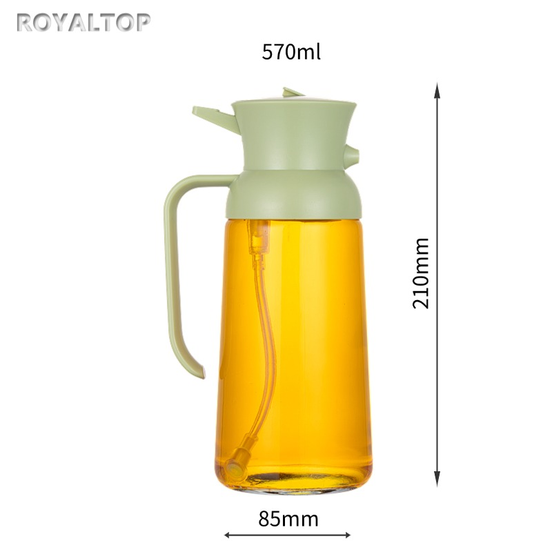 Kitchen Non-Drip 550ml Glass Bottle Cooking Oil Dispenser 2 in 1 Spray Olive Oil Sprayer with Green ABS Pump Cap