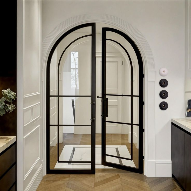 Slim Low Profile Interior French Style Steel Glass Doors with Suficient Nature Light