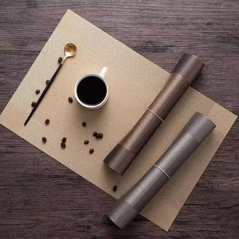 Vikson Waterproof Stain Heat Resistant Place Mats for Dining Table Mat Set Gold Wedding Slate PVC Woven Placemats