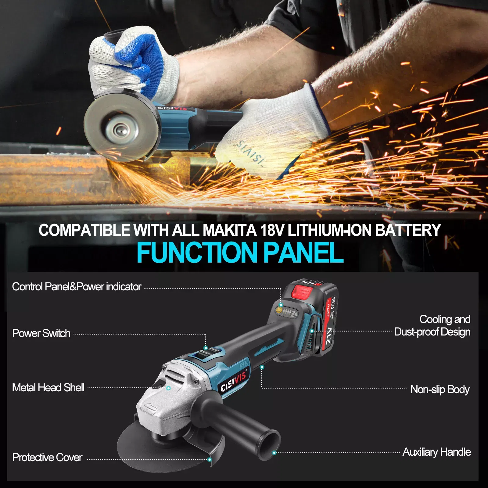 Аккумуляторная угловая шлифмашина 220В Cisivis