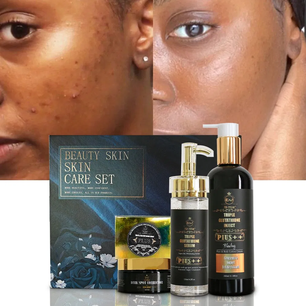 Triple Glutathione Brightening Skincare Set Whitening Acne-Removing Dark Spot Skincare Set for Female