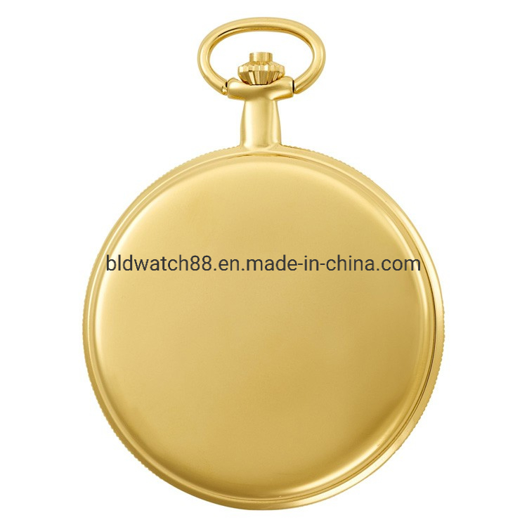 Custom Made Quality Japan Brass Engraved Gold Quartz Pocket Watch with Chain