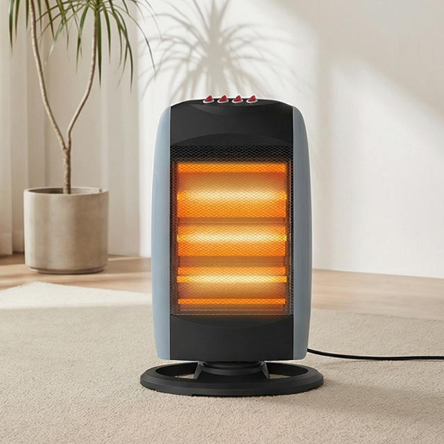 Versatile Halogen Heater with Adjustable Power and Safety Tip-Over Switch