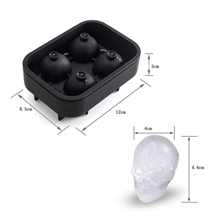 Food Grade 3D Halloween Skull 4 Grids Silicone Ice Cube Tray with Lids