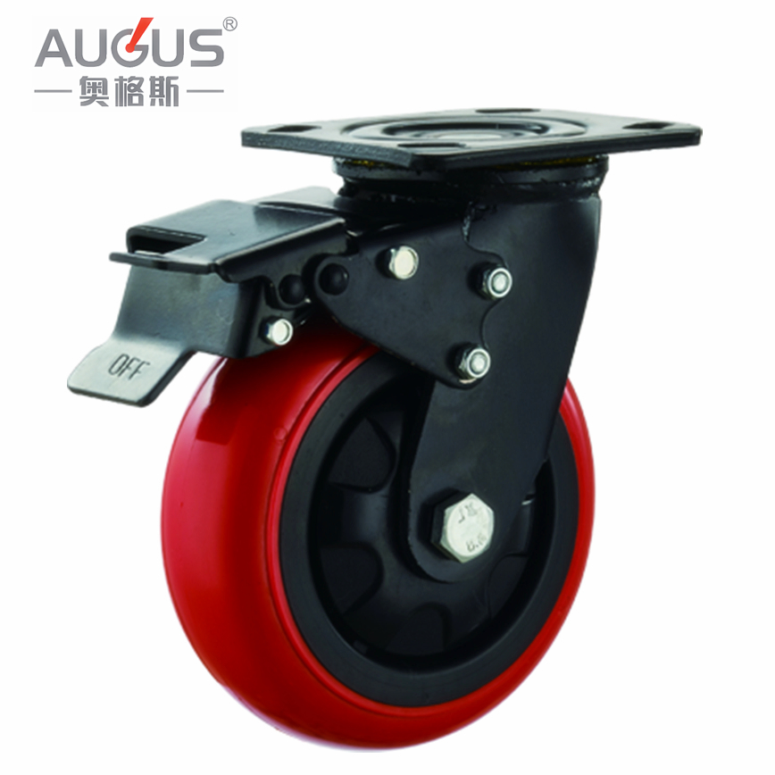 Heavy Duty Rigid/Swivel/Brake Plate Caster Wheel with Black Elastic Rubber