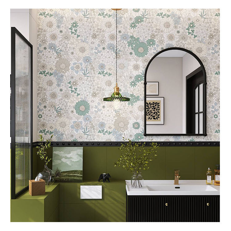 Bathroom Vanity Style Decor Brown Flower Ceramic Wall Tile Floor Tiles